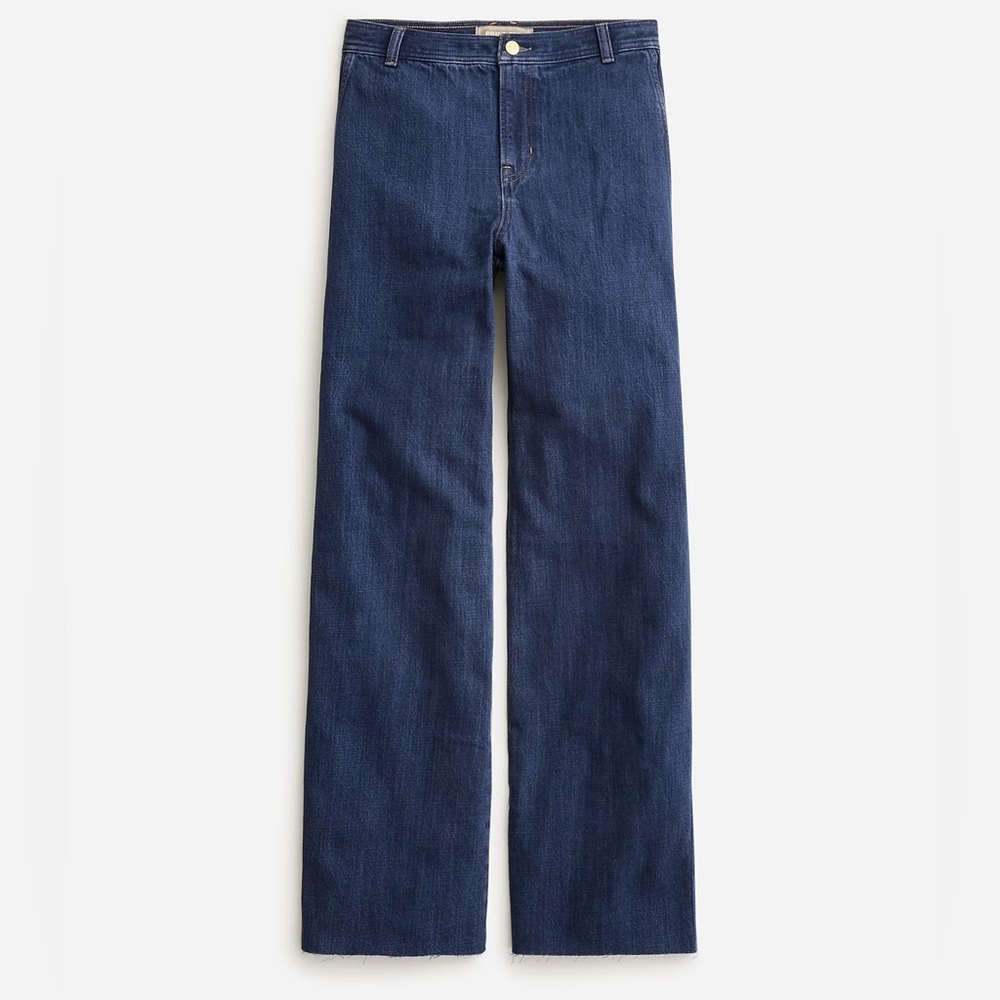 J. Crew Point Sur Vintage Slim Wide Leg Jean in June Wash Dark Blue Jean 24W/37